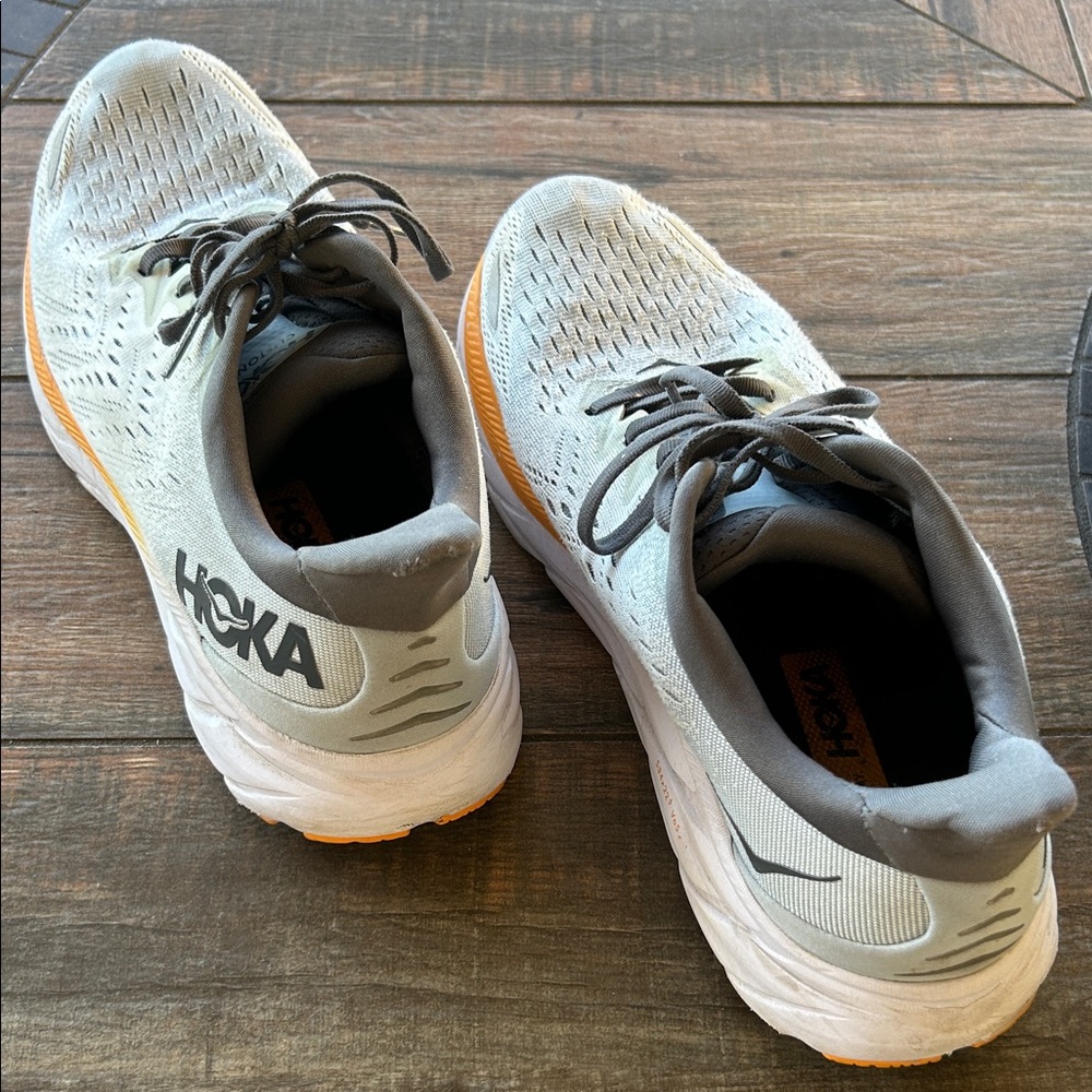 Hoka Men's Light Gray and Orange Athletic Shoes
